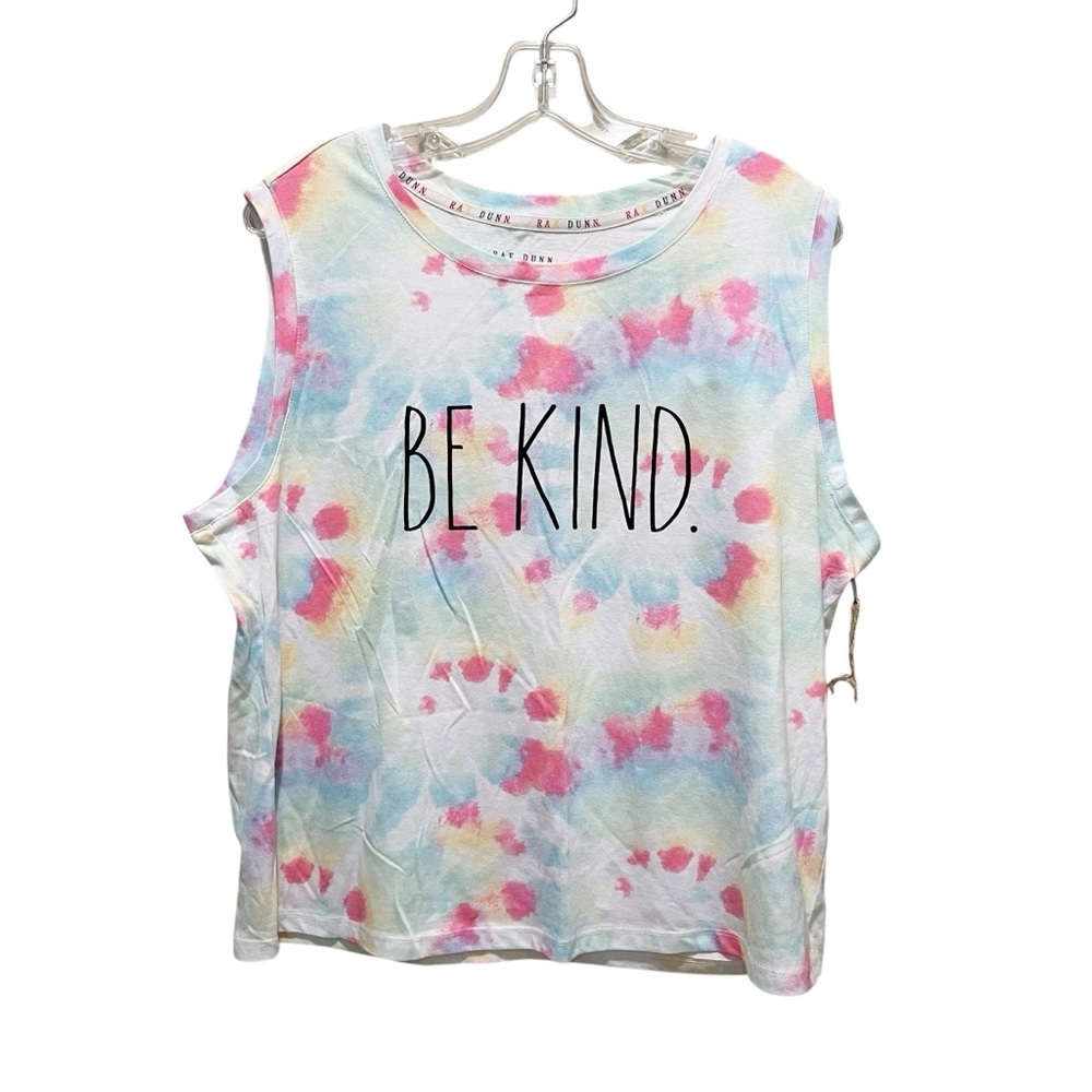 # Rae Dunn Tie-Dye Muscle Tee "Be Kind" - Pastel Pink, Blue, Yellow